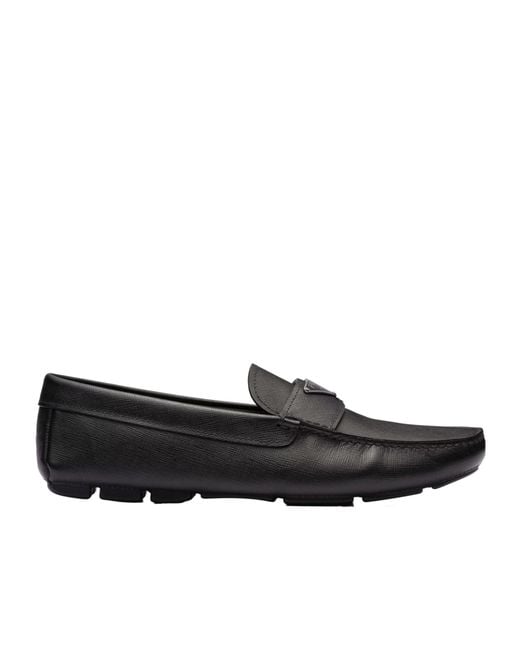 Prada Black Triangle-Logo Loafers for men
