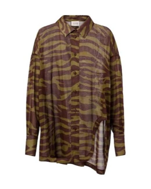 The Attico Brown Zebra-Print Cotton Muslin Shirt