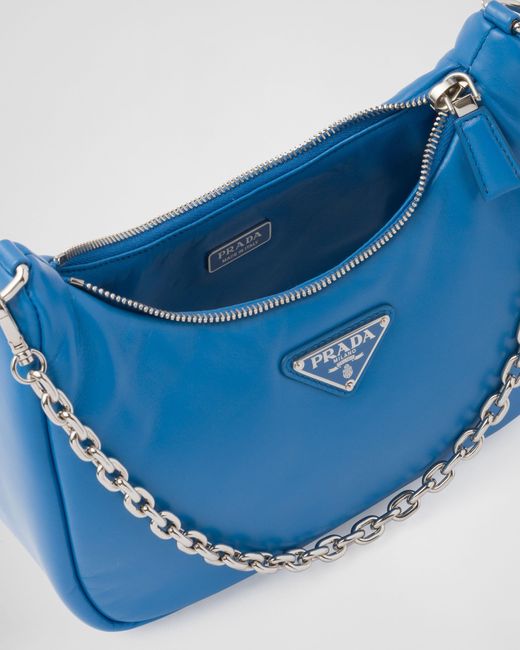Prada Blue Logo Plaque Chain-Linked Shoulder Bag