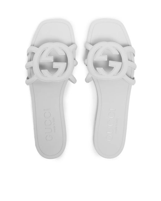 Gucci White Logo Slippers