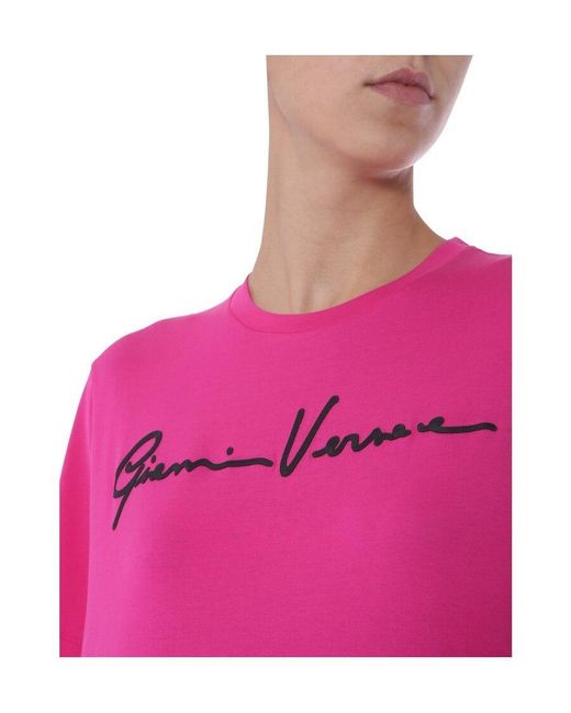 Versace Pink Logo Embroidered T-Shirt