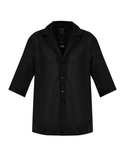 Balmain Black Sheer Short Sleeve Shirt for men