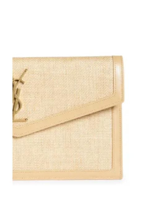 Saint Laurent Natural Uptown Raffia Envelope Clutch