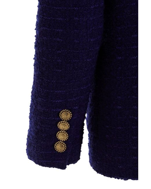 Saint Laurent Blue Fitted Tweed Blazer