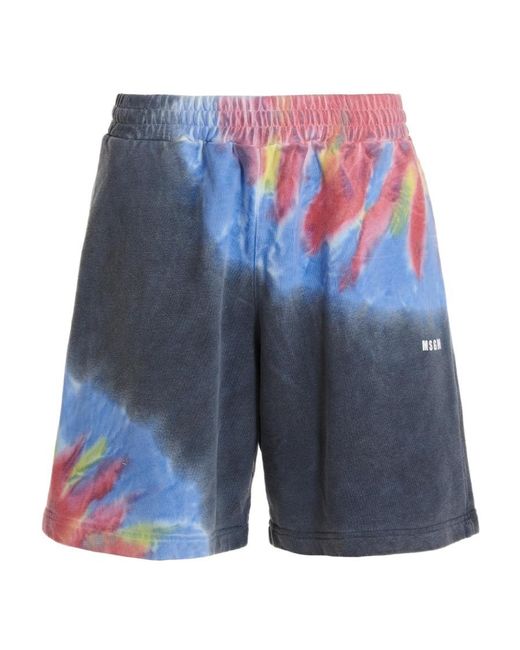 MSGM Blue Logo Printed Tie Dyed Bermuda Shorts for men