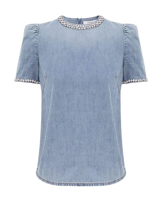 Zimmermann Blue Embellished Denim Blouse