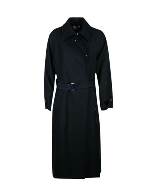 KENZO Black Monogram-Embroidered Belted Coat