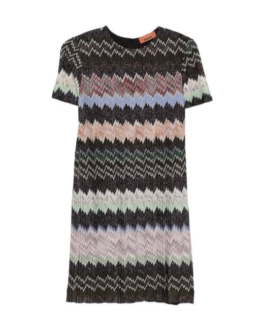 Missoni Gray Short Dress Zigzag Knit Round Neckline