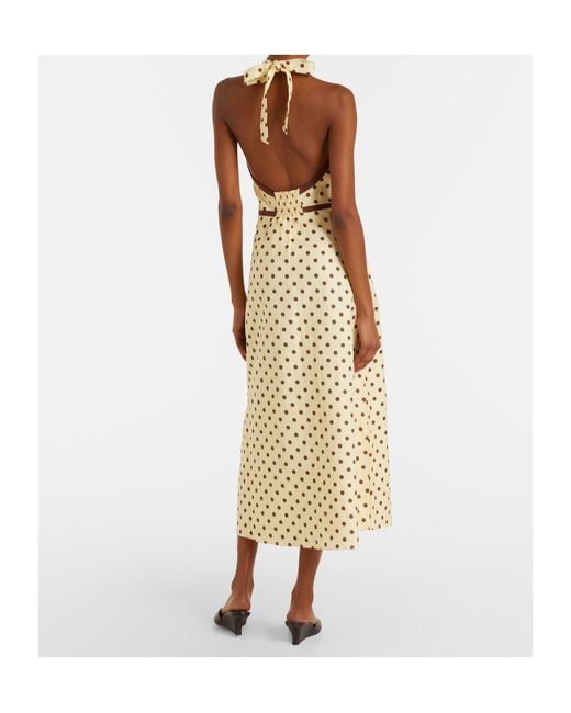 Posse Metallic Bowie Polka-Dot Linen And Cotton Midi Dress