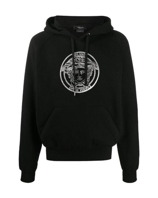 Versace Black Logo-Print Hoodie for men