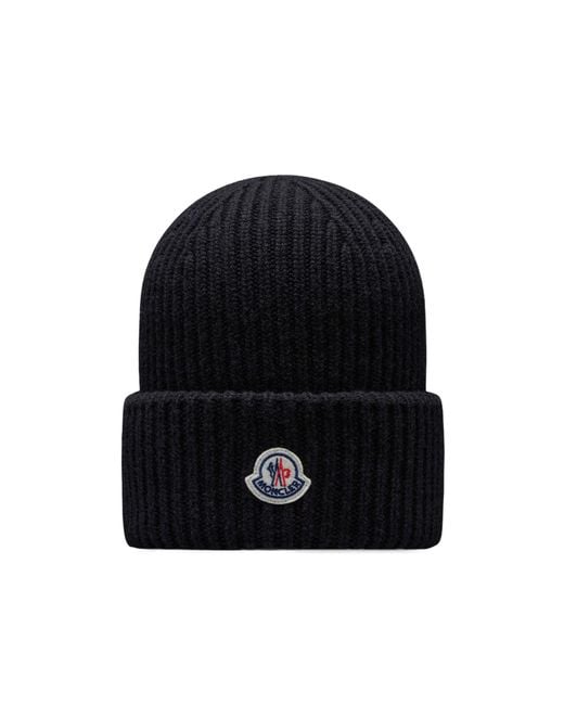 Moncler Black Classic Logo Embroidered Beanie for men
