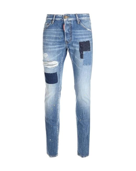 DSquared² Blue Patchwork Logo Detailed Jeans for men