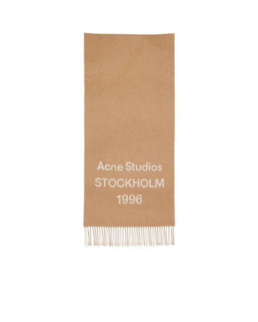 Acne Natural Logo Jacquard Fringed Scarf for men