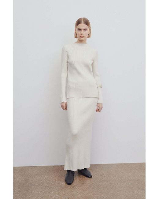 The Row White Ribbed Long Skirt