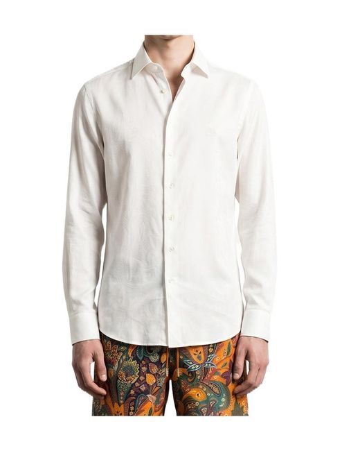 Etro White Paisley Jacquard Long-Sleeved Shirt for men