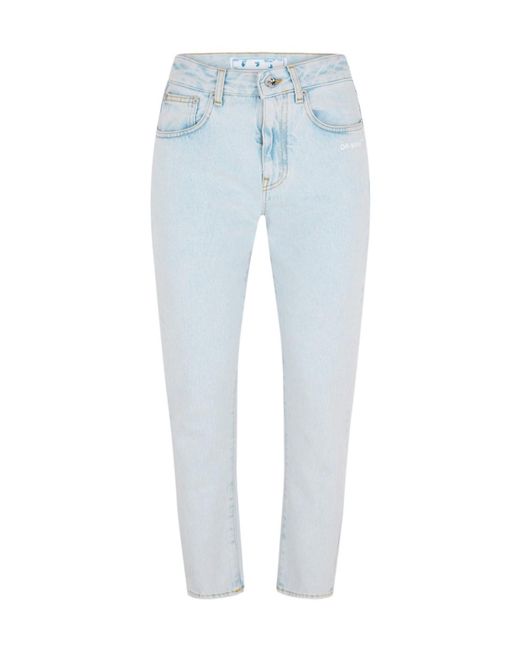 Off-White c/o Virgil Abloh Blue Straight Leg Cropped Logo Jeans