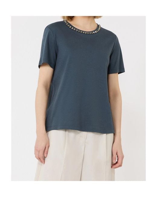 Max Mara Blue Smmbingo Embellished Basic Jersey T-Shirt