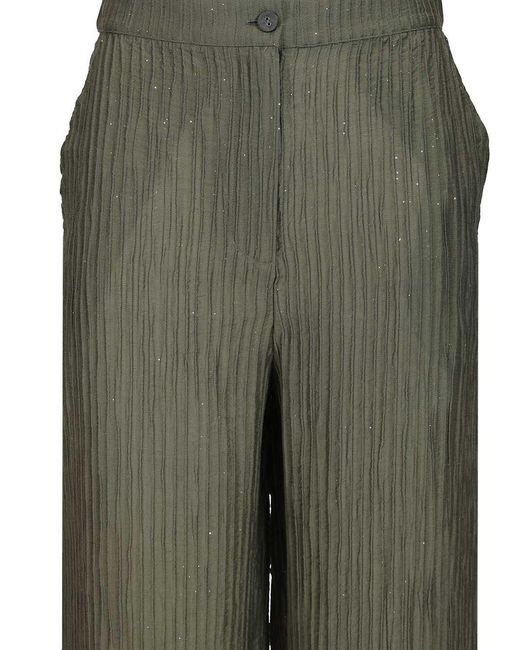 Emporio Armani Green Pleated Embellished Wide Leg Pants