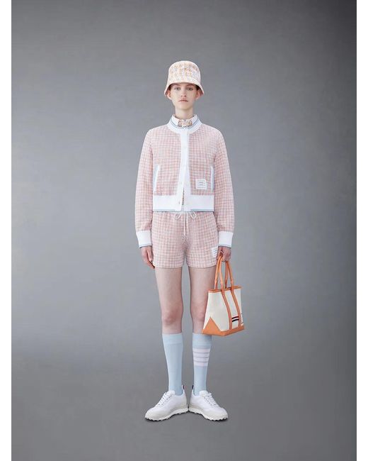Thom Browne Pink Checked Tweed Cardigan