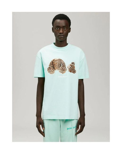 Palm Angels Blue Leopard Bear T-Shirt for men