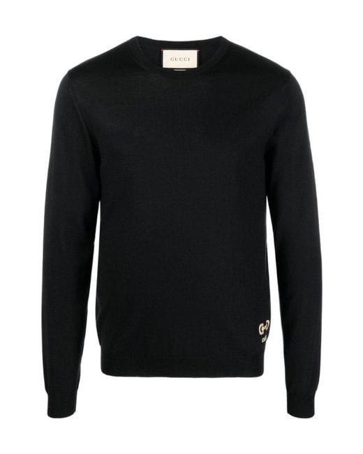 Gucci Black Logo Embroidered Crewneck Sweater for men