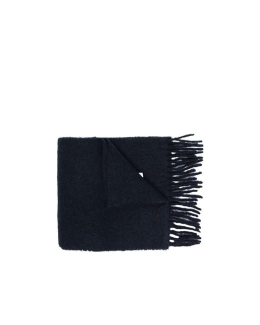 Marni Blue Logo Patch Fringed Scarf