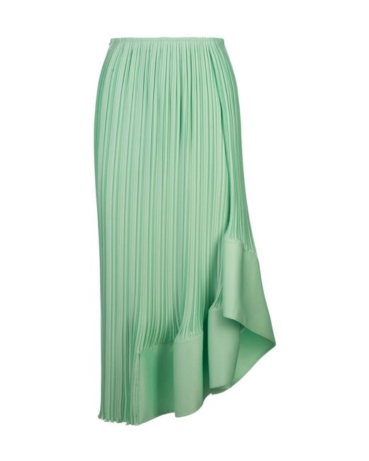 Lanvin Green Pleated Asymmetric-Hem Maxi Skirt