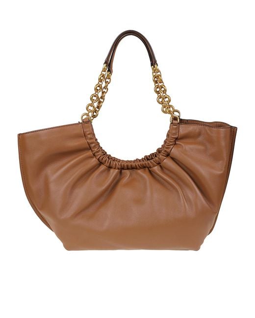 Michael Kors Brown Small Indie Cinch Chain-Link Shoulder Bag