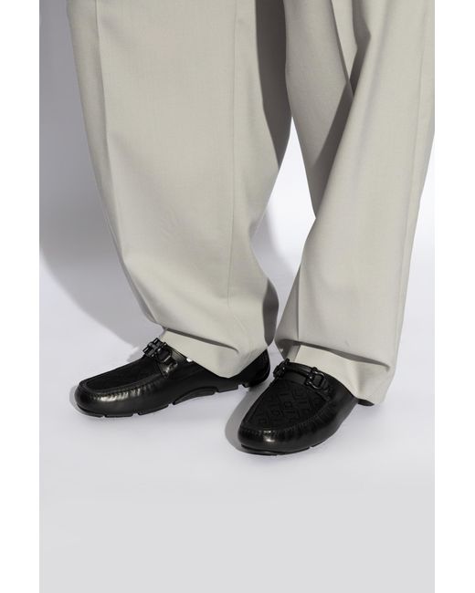 Ferragamo Black Ferragamo Gancini Plaque Driver Loafers for men