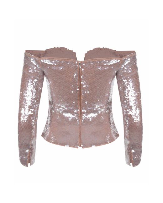 Self-Portrait Pink Sequin Off Shoulder Top