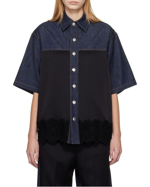 Stella McCartney Blue Lace Detailed Short-Sleeve Shirt