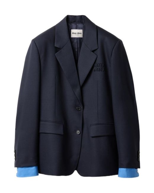 Miu Miu Blue Pinstriped Single Breasted Blazer