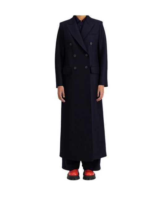 Harris Wharf London Blue Long Double Breasted Tailored Coat Pressed Wool