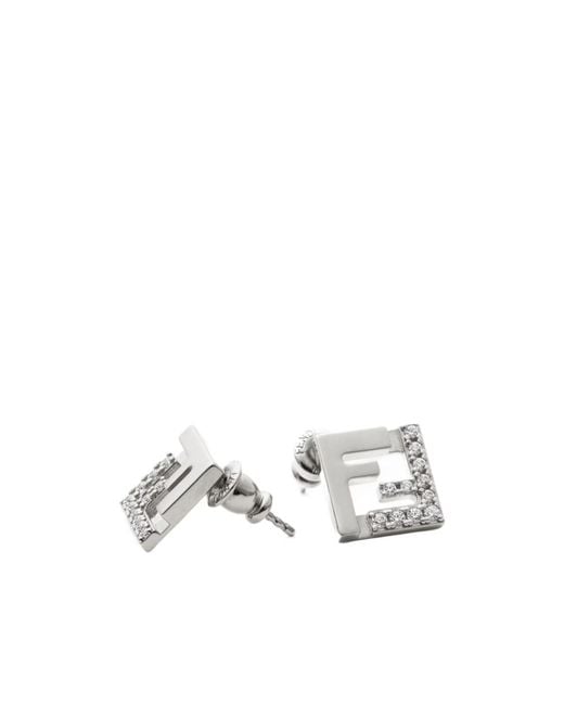 Fendi White Forever Embellished Earrings