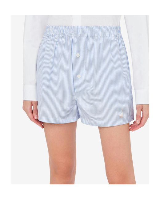 Moschino Blue Logo Embroidered Pinstriped Shorts for men