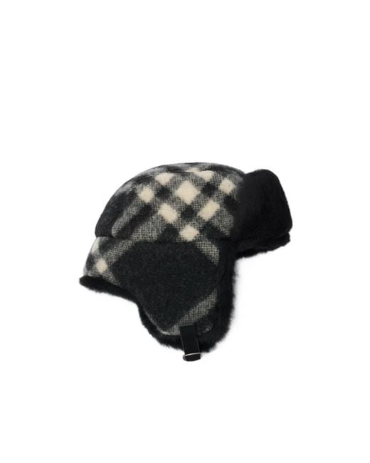 Burberry Black Checked Tribar Trapper Hat for men