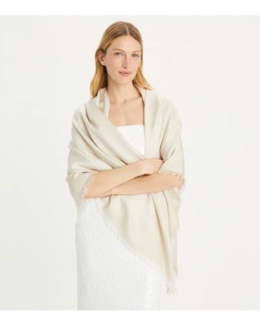 Tory Burch White T Monogram Jacquard Traveler Scarf