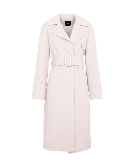 Theory Pink Notched-Lapels Belted Coat