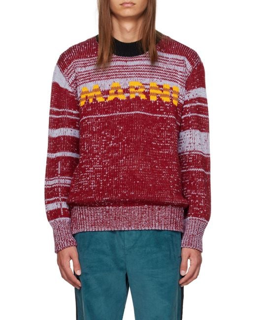 Marni Red Logo Intarsia Crewneck Jumper for men