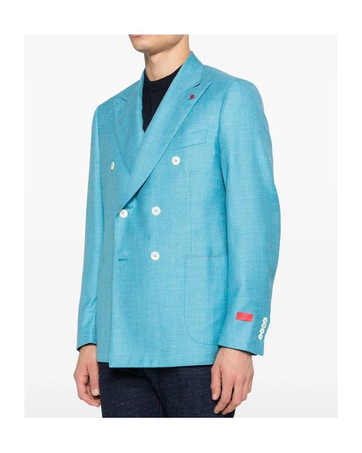 Isaia Blue Long-Sleeved Suit Jacket for men
