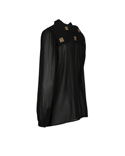 Saint Laurent Black Semi-Sheer Embroidered Shirt
