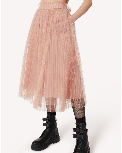 RED Valentino Pink Pleated Tulle Midi Skirt