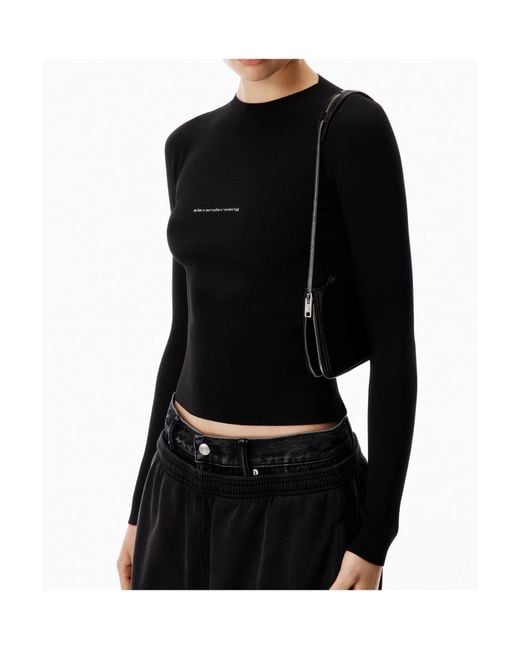 Alexander Wang Black Logo Ribbed Long-Sleeved T-Shirt