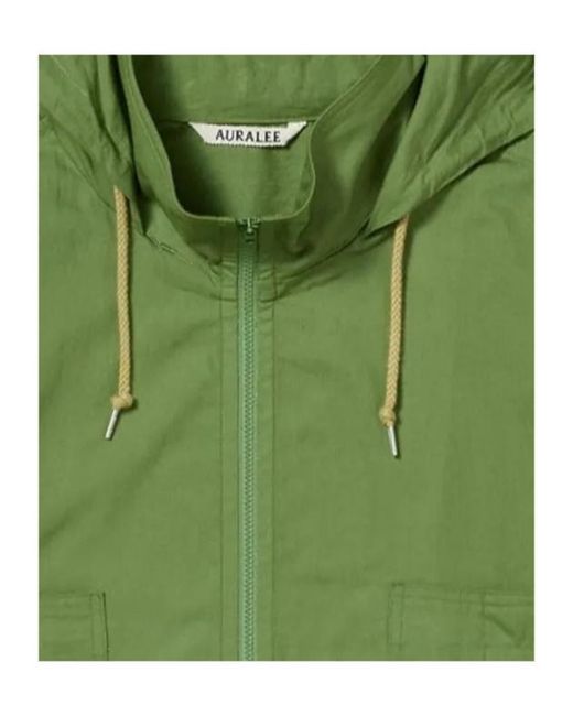 Auralee Green Cotton-Lawn Hooded Jacket for men