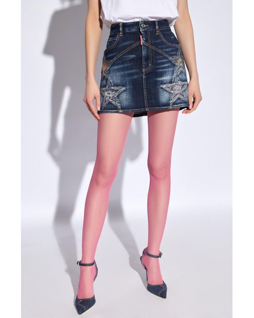 DSquared² Blue Star-Studded Embellished Denim Mini Skirt
