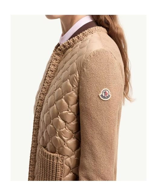 Moncler Natural Geometric-Quilted Padded Zip-Up Cardigan
