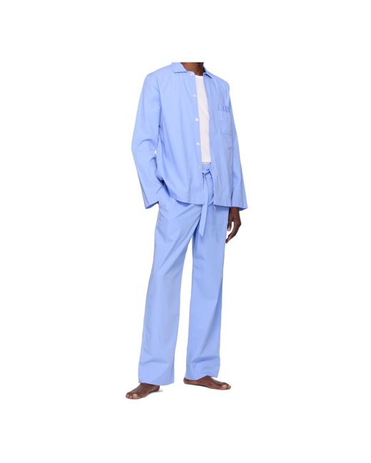 Tekla Blue Poplin Pajama Shirt for men