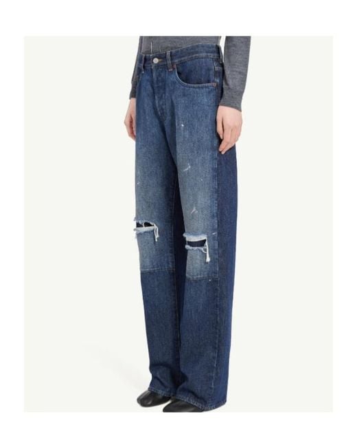 MM6 by Maison Margiela Blue Barrel-Leg Jeans