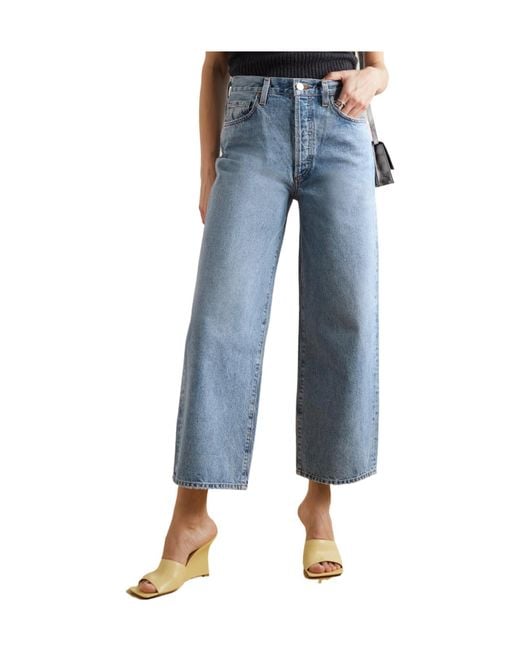 Goldsign Blue The Storey Cropped High-Rise Wide-Leg Jeans