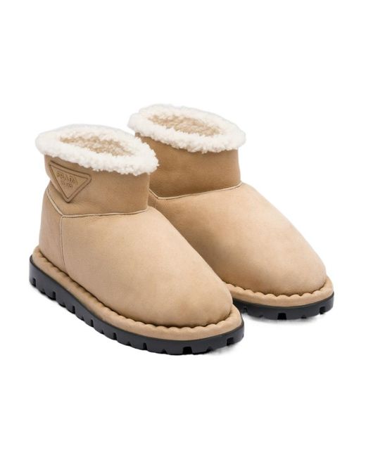 Prada Natural Triangle-Logo Suede Boots